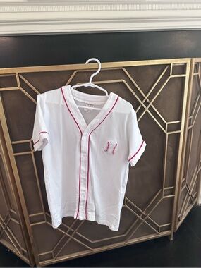 Little Bear Smocks Red/White/Navy Blue Baseball Jersey Button Down  Boys Size 6
